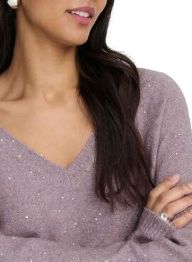 Lila Pailletten-Strickpullover Only für Damen