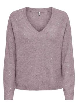 Lila Pailletten-Strickpullover Only für Damen
