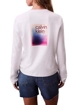 T-Shirt Calvin Klein Jeans Satin Ombre Graphic weiß für Damen