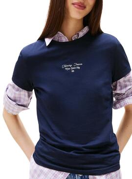 T-Shirt Tommy Jeans Ess Logo in Blau für Damen.