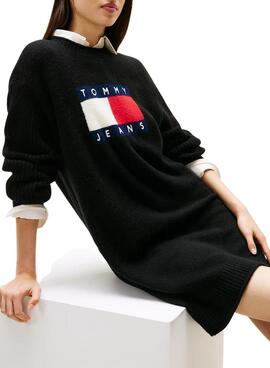 Kleid Tommy Jeans Flag Schwarz für Damen