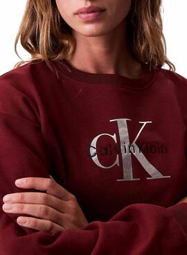 Sweatshirt Calvin Klein Monologo French Terry Bordeaux für Damen