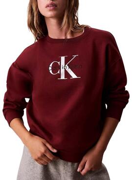Sweatshirt Calvin Klein Monologo French Terry Bordeaux für Damen