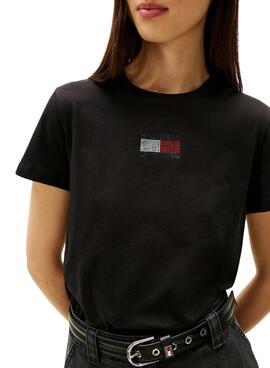 T-Shirt Tommy Jeans Party Flag Schwarz für Damen