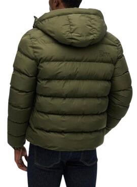 Sportliche gesteppte Superdry Kapuzenjacke mit grünem Puffer für Herren.