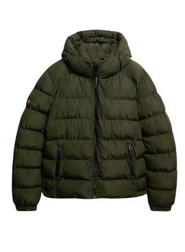 Sportliche gesteppte Superdry Kapuzenjacke mit grünem Puffer für Herren.