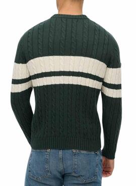 Superdry Cotton Stripe Cable Pullover in Grün für Herren