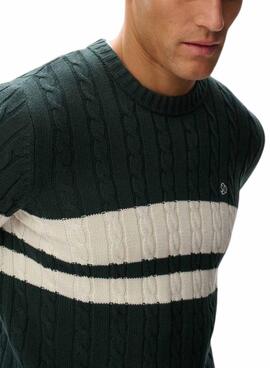 Superdry Cotton Stripe Cable Pullover in Grün für Herren