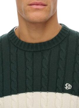 Superdry Cotton Stripe Cable Pullover in Grün für Herren