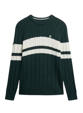 Superdry Cotton Stripe Cable Pullover in Grün für Herren