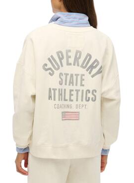 Pullover Superdry Athletic Relaxed Printed in Beige für Damen.