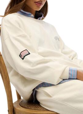 Pullover Superdry Athletic Relaxed Printed in Beige für Damen.