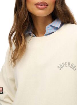 Pullover Superdry Athletic Relaxed Printed in Beige für Damen.