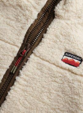 Superdry Fleece Hybrid Jacke in Beige und Grün für Damen