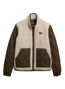 Superdry Fleece Hybrid Jacke in Beige und Grün für Damen