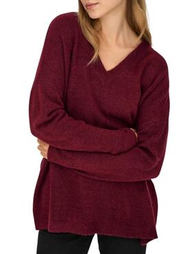Strickpullover Only Talio in Granatrot für Damen.