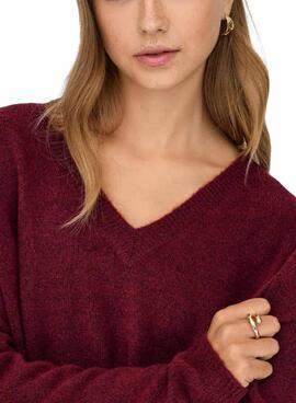 Strickpullover Only Talio in Granatrot für Damen.