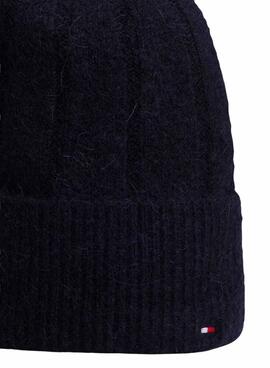 Mütze aus Tommy Hilfiger Fluffy Wolle in Marineblau für Damen.