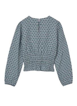 Mayoral Bluse mit blauem geometrischem Muster für Mädchen.
