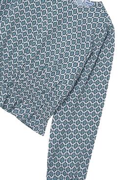 Mayoral Bluse mit blauem geometrischem Muster für Mädchen.