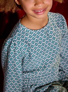 Mayoral Bluse mit blauem geometrischem Muster für Mädchen.