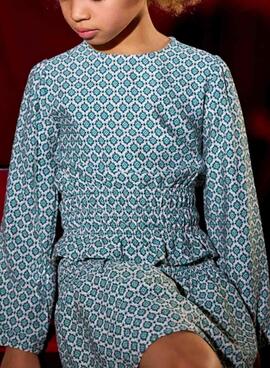Mayoral Bluse mit blauem geometrischem Muster für Mädchen.