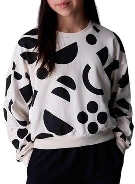 Sweatshirt von Mayoral mit geometrischem weiß-schwarzem Muster für Mädchen.