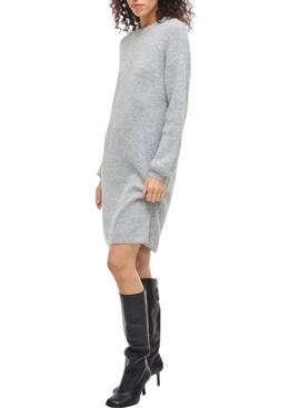 Kleid Vila Viretta aus grauem Strick für Damen.