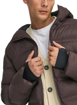 Only and Sons Union gesteppte Jacke mit Kapuze in Braun für Herren.