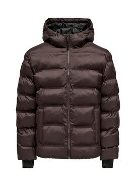 Only and Sons Union gesteppte Jacke mit Kapuze in Braun für Herren.