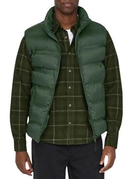 Weste Only and Sons Union in grün mit Steppmuster für Herren