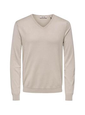 Only and Sons Wyler V-Ausschnitt-Pullover in Beige für Herren