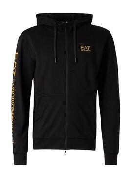 Jacke Emporio Armani EA7 schwarz und gold mit Kapuze für Herren