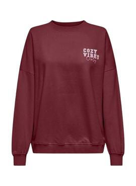 Only Bila Kapuzenpullover mit Bärenmotiv in Granatrot für Damen