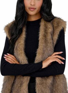 Only Dawn Kunstpelz Weste in Toastfarben für Damen