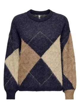 Pullover Only Noeme Jacquard Marine für Damen.