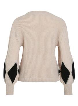 Vila Vituli Pullover mit schwarzen Rauten für Damen.