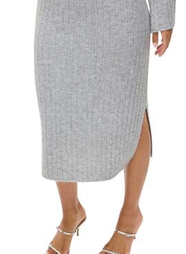 Kleid Vila Vilassia aus grauem Strick mit Rollkragen für Damen.