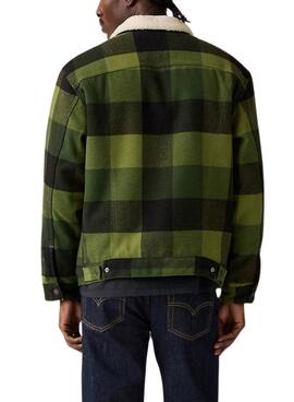 Levis Trucker Plaid Sherpa Jacke in Grün mit Karomuster für Herren.