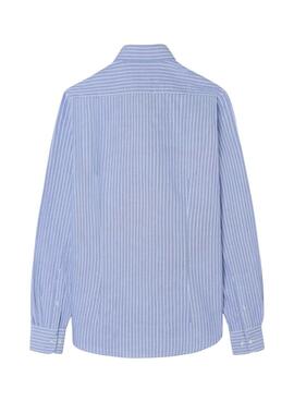 Hemd Silbon Sport Oxford Tennisschläger Streifen Blau für Herren