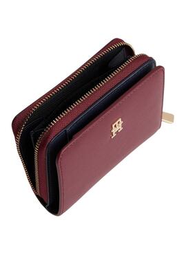 Brieftasche Tommy Hilfiger Icon mit granatfarbener Klappe für Damen