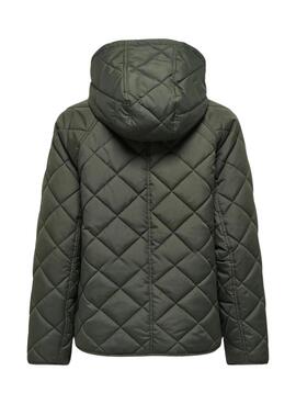 Jacke von Only, gestepptes Modell Sigga mit grüner Kapuze für Damen