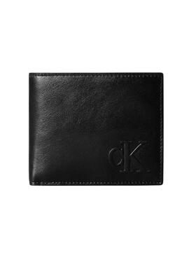 Geldbörse Calvin Klein Bold CK aus schwarzem Leder mit Münzfach für Herren