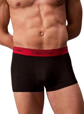Pack 3 Calvin Klein Jeans Herren-Boxershorts in Schwarz mit niedrigem Bund und farbiger Taille