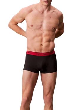 Pack 3 Calvin Klein Jeans Herren-Boxershorts in Schwarz mit niedrigem Bund und farbiger Taille