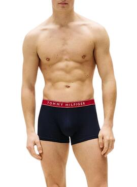 Dreierpack Tommy Hilfiger Trunk Boxershorts mit Marine-Logo für Männer.