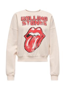 Sweatshirt Only Rolling Stones beige für Damen