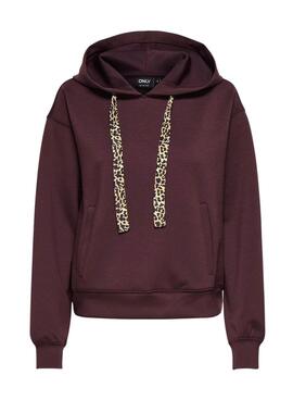 Pullover Only Alina Leopardenbänder Bordeaux für Damen