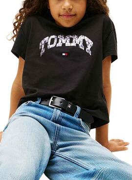 T-Shirt Tommy Hilfiger Varsity Tiermuster Schwarz für Mädchen