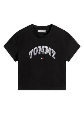 T-Shirt Tommy Hilfiger Varsity Tiermuster Schwarz für Mädchen